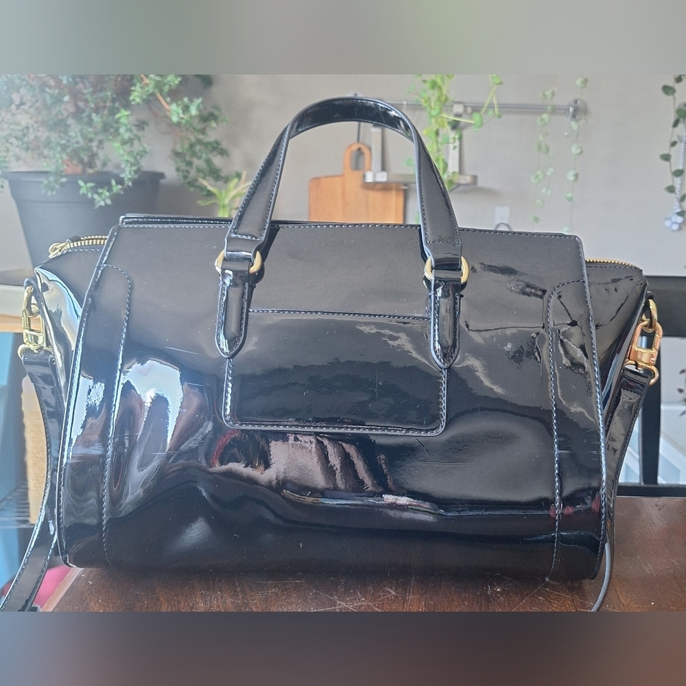 Nine West Patent Black Satchel - Picture 3 of 5
